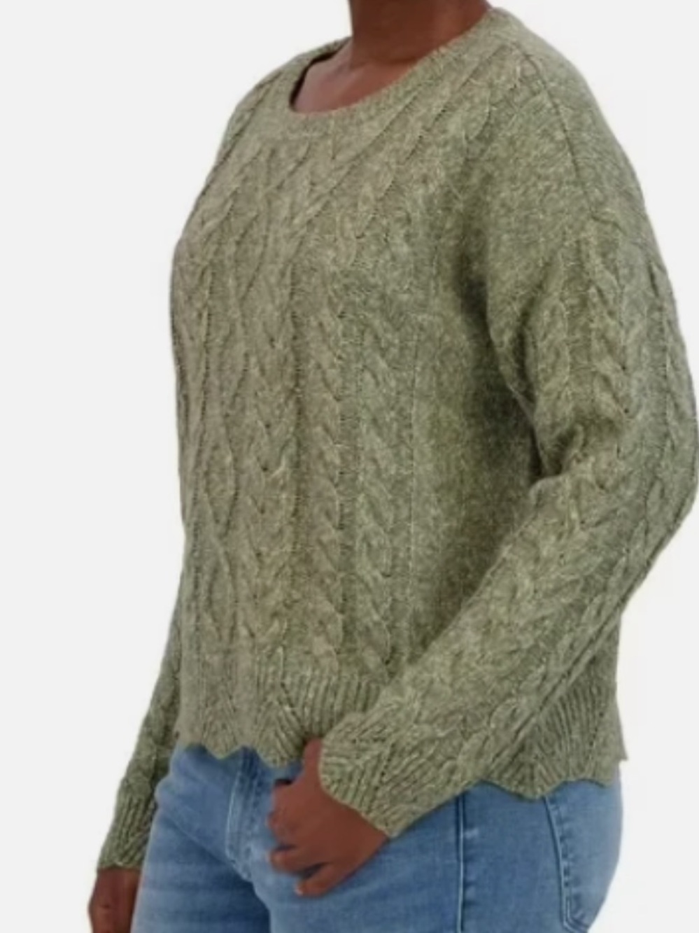 Lucky Brand Olive Green Cable Knit Crew Neck Sweater